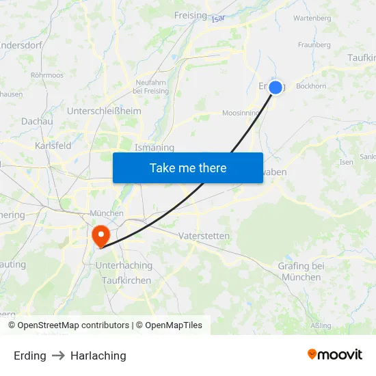 Erding to Harlaching map