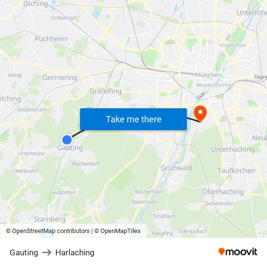 Gauting to Harlaching map