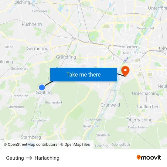 Gauting to Harlaching map
