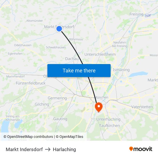 Markt Indersdorf to Harlaching map