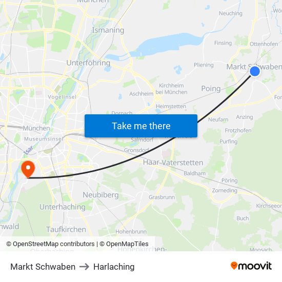 Markt Schwaben to Harlaching map