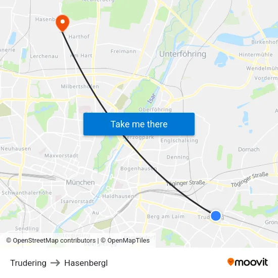 Trudering to Hasenbergl map