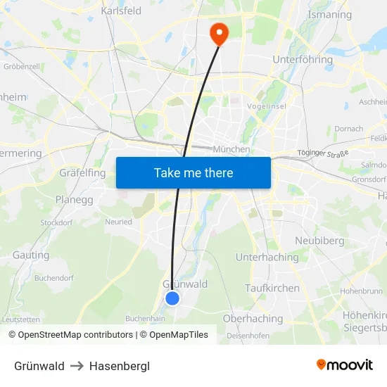 Grünwald to Hasenbergl map