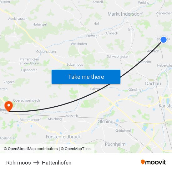 Röhrmoos to Hattenhofen map