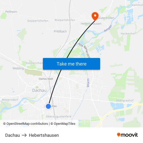 Dachau to Hebertshausen map