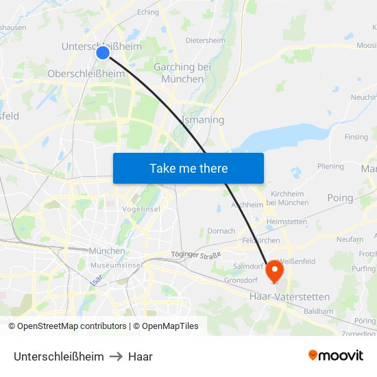 Unterschleißheim to Haar map
