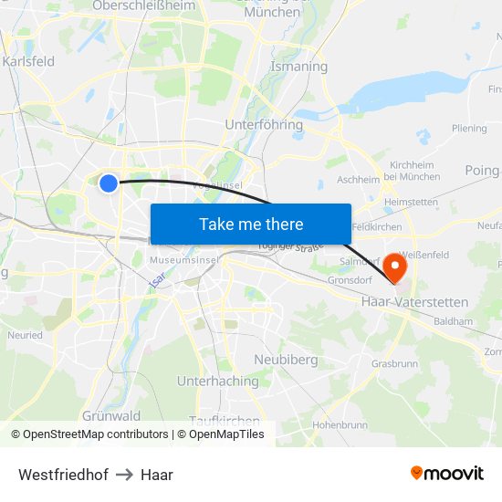 Westfriedhof to Haar map