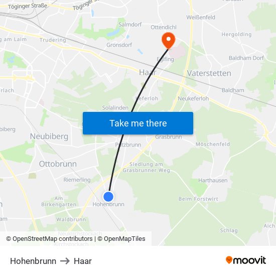Hohenbrunn to Haar map