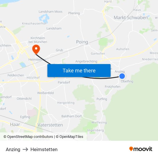 Anzing to Heimstetten map