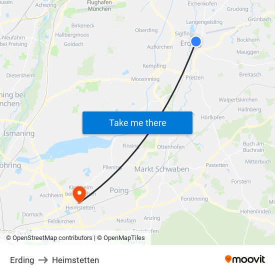 Erding to Heimstetten map