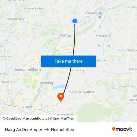 Haag An Der Amper to Heimstetten map