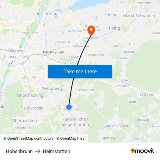 Hohenbrunn to Heimstetten map