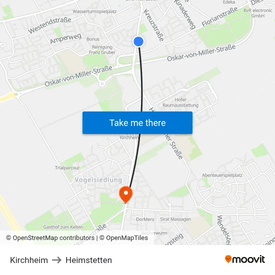 Kirchheim to Heimstetten map