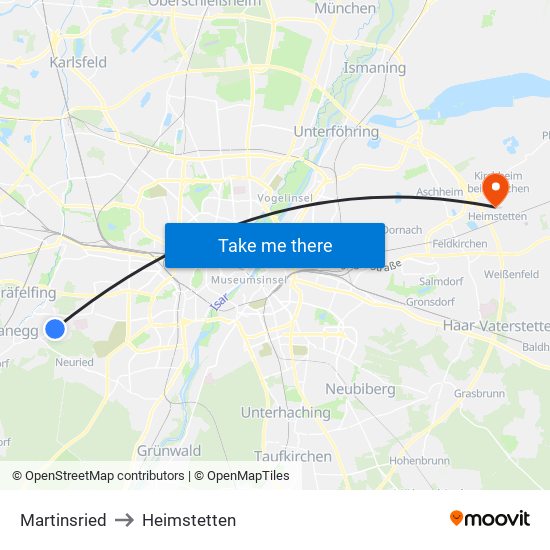 Martinsried to Heimstetten map