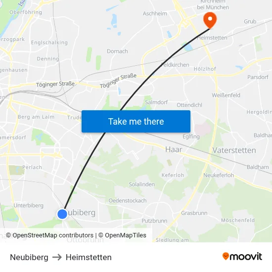 Neubiberg to Heimstetten map