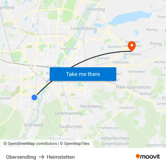Obersendling to Heimstetten map