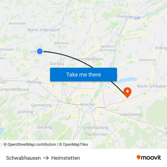 Schwabhausen to Heimstetten map