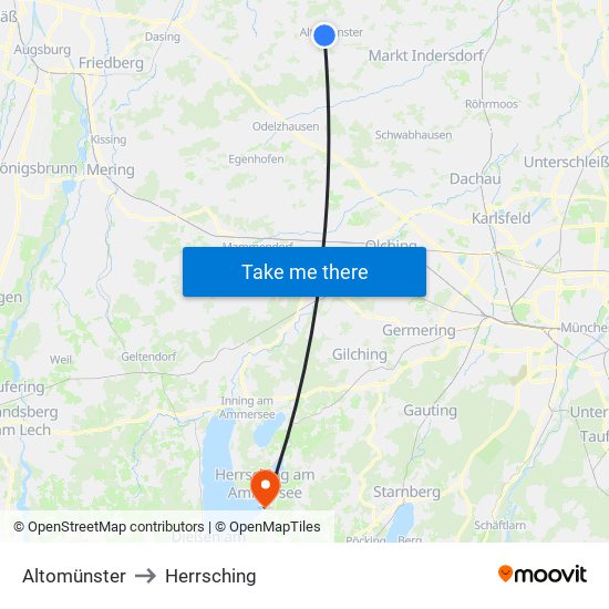 Altomünster to Herrsching map