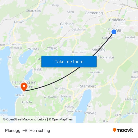 Planegg to Herrsching map