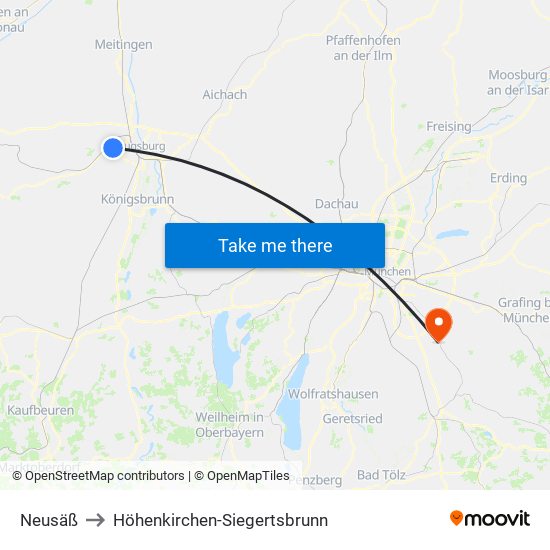 Neusäß to Höhenkirchen-Siegertsbrunn map