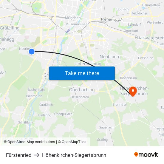 Fürstenried to Höhenkirchen-Siegertsbrunn map