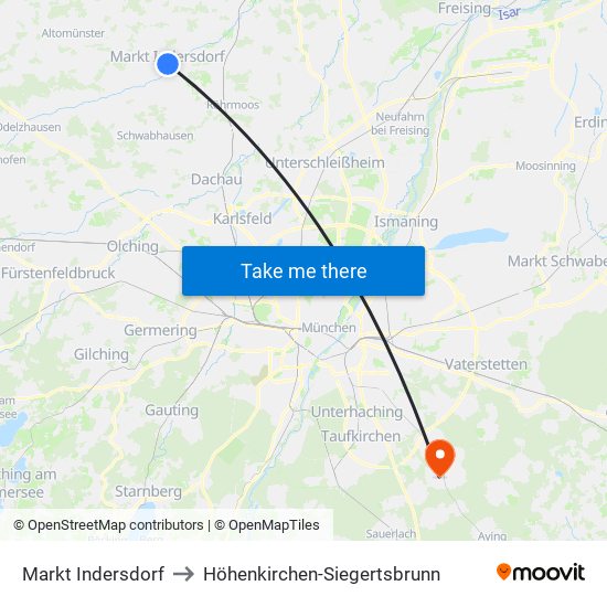 Markt Indersdorf to Höhenkirchen-Siegertsbrunn map