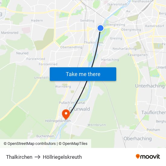 Thalkirchen to Höllriegelskreuth map