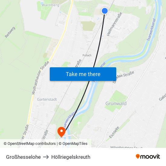 Großhesselohe to Höllriegelskreuth map