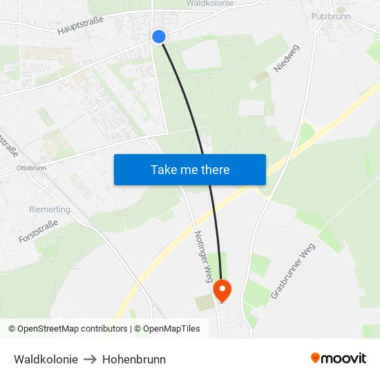 Waldkolonie to Hohenbrunn map