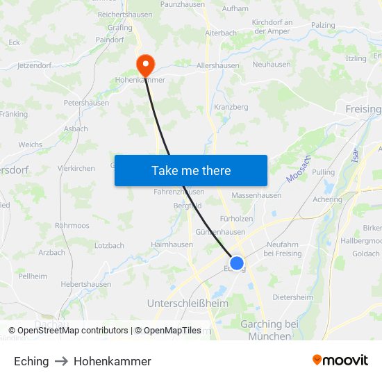 Eching to Hohenkammer map