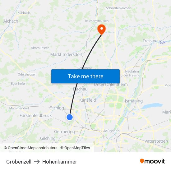 Gröbenzell to Hohenkammer map