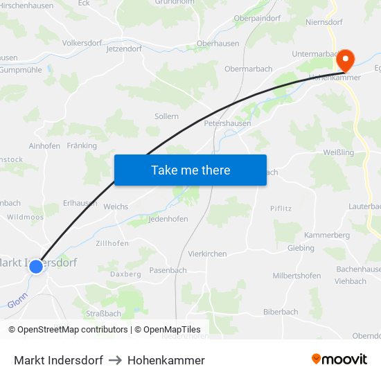 Markt Indersdorf to Hohenkammer map