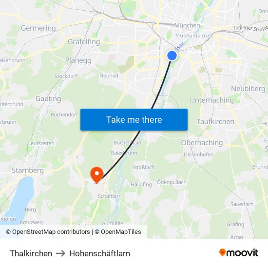 Thalkirchen to Hohenschäftlarn map