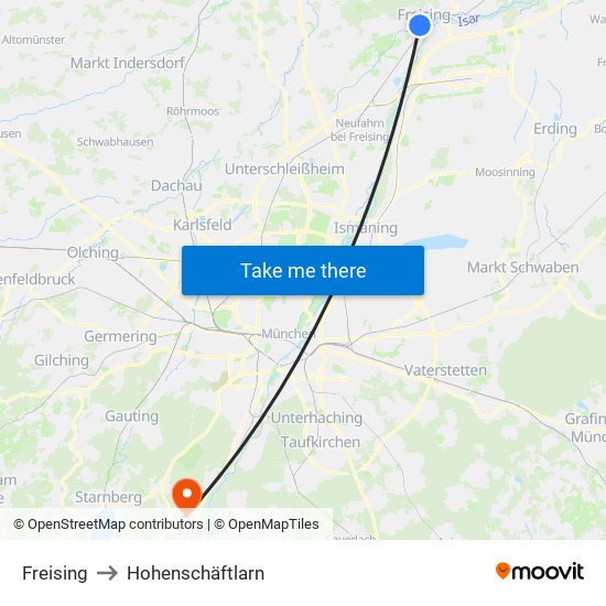 Freising to Hohenschäftlarn map