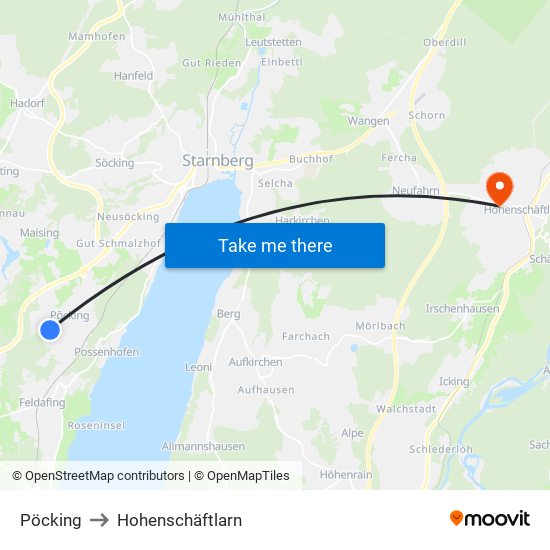 Pöcking to Hohenschäftlarn map