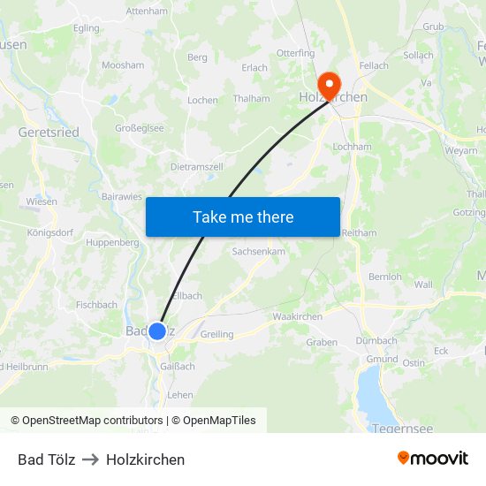 Bad Tölz to Holzkirchen map