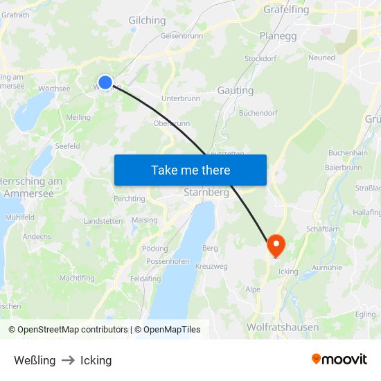 Weßling to Icking map