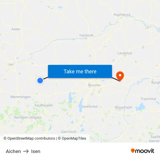Aichen to Isen map