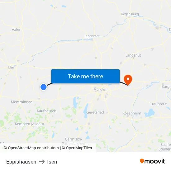 Eppishausen to Isen map