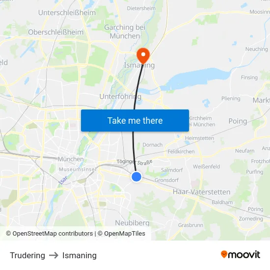 Trudering to Ismaning map