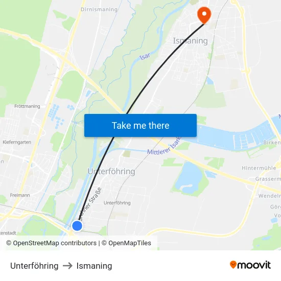 Unterföhring to Ismaning map