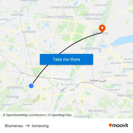 Blumenau to Ismaning map