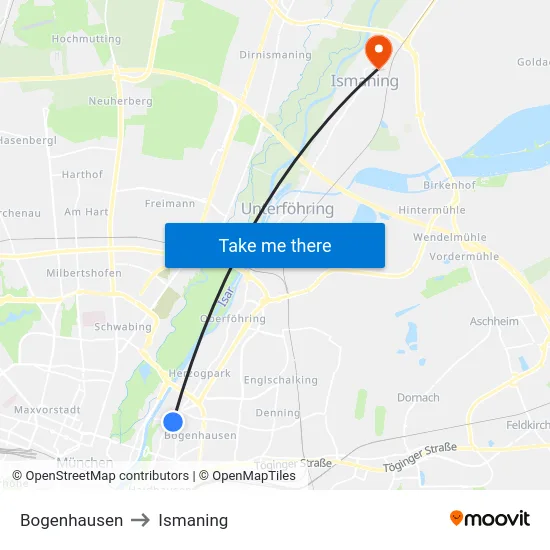 Bogenhausen to Ismaning map