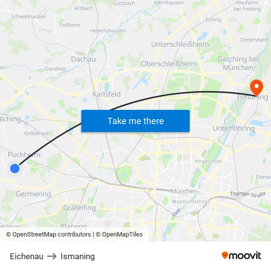 Eichenau to Ismaning map