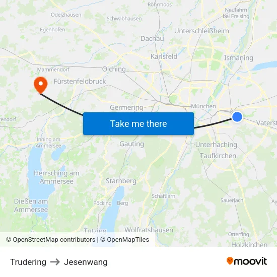 Trudering to Jesenwang map