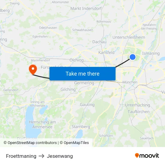 Froettmaning to Jesenwang map