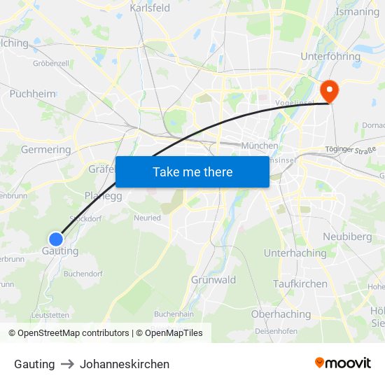 Gauting to Johanneskirchen map