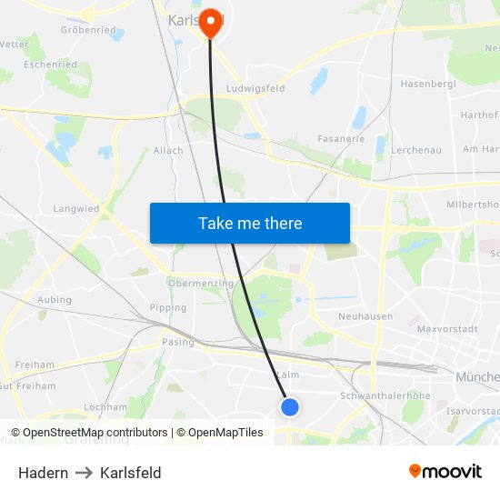 Hadern to Karlsfeld map