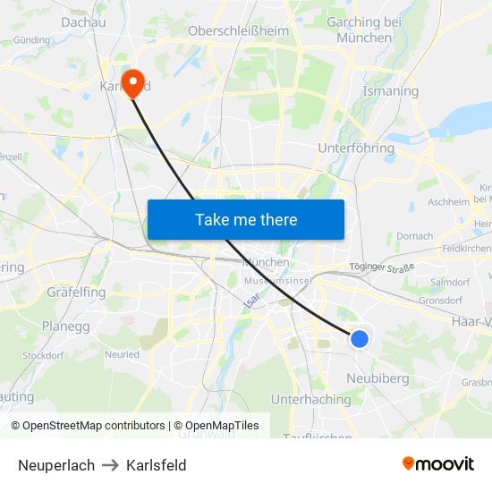 Neuperlach to Karlsfeld map