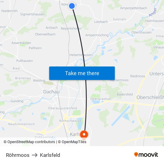 Röhrmoos to Karlsfeld map